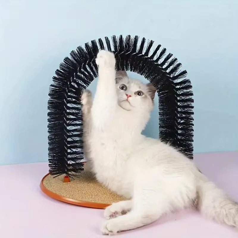 Cat Toy Arch Self Groome Pamper Feline with a Massage Grooming Rubbing Brush with Scratching Pad Toy for Cats Interactive Toys